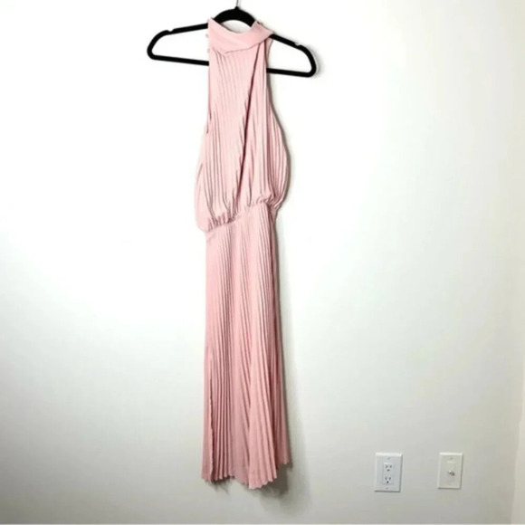 Babaton Aritzia Bautista Midi Dress Pleated Mock Neck Side slit Pink Size XXS - Picture 12 of 16